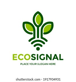 Plantilla de logotipo del vector de señal ecológica. Este diseño utiliza un símbolo wifi. Adecuado para la naturaleza.