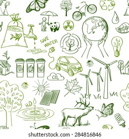 Ecology signs and icons seamless pattern. Excellent vector illustration, EPS 10