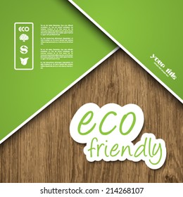 Ecology signs and symbols on a wood textured background