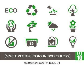 ecology simple vector icons in two colors