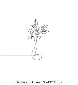 Ecologia arte de linha única, desenho contínuo de uma linha de Isolated outline vetor ícone