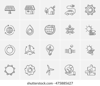 Ecology sketch icon set for web, mobile and infographics. Hand drawn ecology icon set. Ecology vector icon set. Ecology icon set isolated on white background.