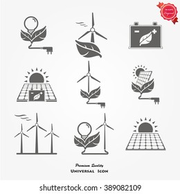 Ecology. Smart sity energy. Windmill and Solar energy panel. Flat web icon or sign isolated on grey background. Collection modern trend concept design style vector illustration symbol