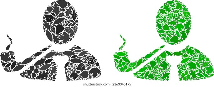 Ecology smoking detective icon mosaic of plant leaves in green and natural color tones. Ecological environment vector template for smoking detective icon.