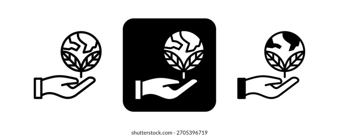 Ecology Solid color and black line drawing vector illustration set