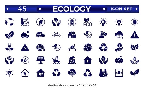 Ecology Solid icon set. Icons for renewable energy, green technology. Design elements for your projects.Set of green energy Solid icons. 
