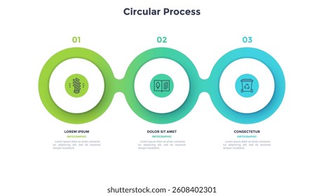 Ecology solution diagram, circular process infographic template for eco friendly project presentation. 3 circular elements connected together. Vector illustration