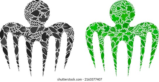 Ecology spectre octopus icon collage of plant leaves in green and natural color tints. Ecological environment vector template for spectre octopus icon.