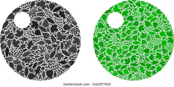 Ecology sphere icon composition of herbal leaves in green and natural color tints. Ecological environment vector template for sphere icon. Sphere vector image is created from green herbal items.