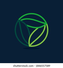 Ecology sphere line logo made of twisted green leaves. Vector icon for agriculture labels, botanical headlines, herbal posters, foliage identity etc.