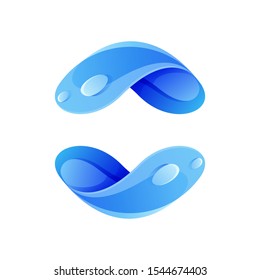 Ecology sphere logo formed by twisted blue drops. Vector design template elements for vegan, bio, raw, organic template.