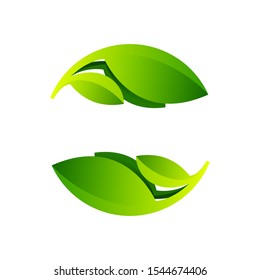 Ecology sphere logo formed by twisted green leaves. Vector design template elements for vegan, bio, raw, organic template.