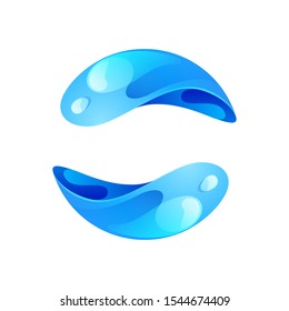 Ecology sphere logo formed by twisted blue drops. Vector design template elements for vegan, bio, raw, organic template.