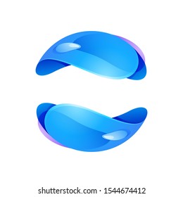 Ecology sphere logo formed by twisted blue drops. Vector design template elements for vegan, bio, raw, organic template.