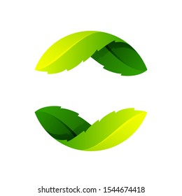 Ecology sphere logo formed by twisted green leaves. Vector design template elements for vegan, bio, raw, organic template.