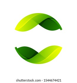 Ecology sphere logo formed by twisted green leaves. Vector design template elements for vegan, bio, raw, organic template.