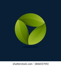 Ecology sphere logo made of twisted green leaves. Vector icon for agriculture labels, botanical headlines, herbal posters, foliage identity etc.