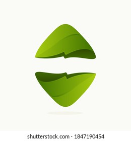 Logo de la esfera ecológica hecho de hojas verdes torcidas. Icono vectorial para etiquetas agrícolas, titulares botánicos, afiches de hierbas, identidad follaje, etc.