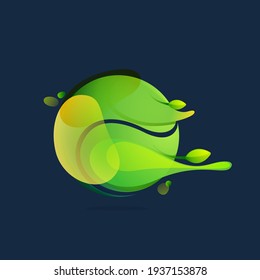 Ecology sphere logo made of twisted green leaves. Vector design template elements for vegan emblem, watercolor identity, creative t-shirts, organic merchandise.