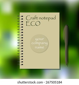 Ecology spiral bound note. Craft paper notepad mock up. Template for business design.