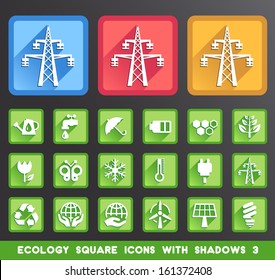 Ecology Square Icons with Shadows 3.