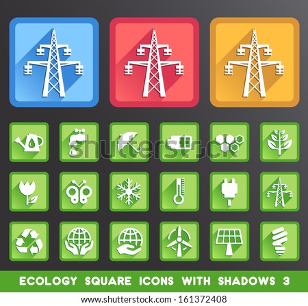 Ecology Square Icons with Shadows 3.