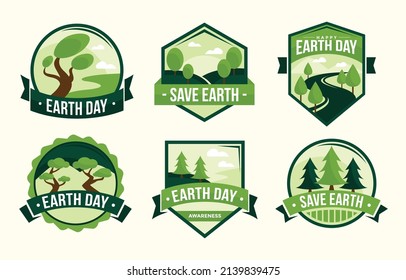 Ecology stickers. Save green earth planet clean environment eco labels