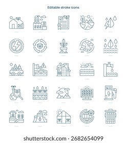 Ecology stroke icon. Ecology line icon set. editable stroke icon pack
