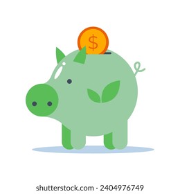 Ecology and sustainability of banks. A green bond mechanism that finances a sustainable project. Green investments. Flat vector illustration.