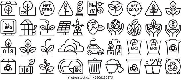 Ecology Sustainability Icons Set with Net Zero Co2 Carbon Neutral and Recycling Symbols for Environmental Concept Design
