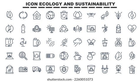 Ecology and sustainability line icon set