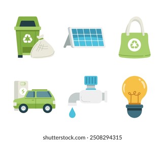 Ecology and sustainability vector set. Eco-friendly related object illustration. Vector isolated on white background