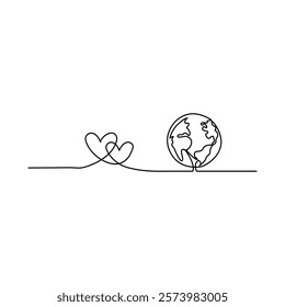 Ecology Sustainable continuous single line art, Nature Planet one line vector,