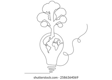 Ecology Sustainable continuous single line art, Nature Planet one line Pro Vector