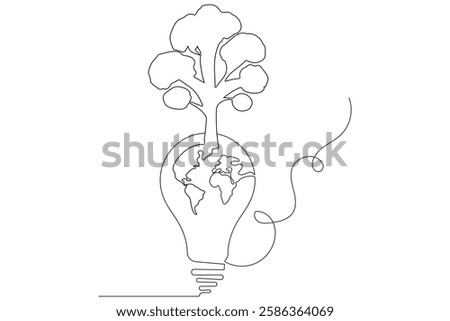 Ecology Sustainable continuous single line art, Nature Planet one line Pro Vector