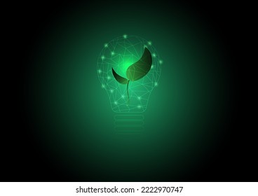 Ecology and sustainable environment concept. Light bulb polygon with glowing plant. Vector illustration.