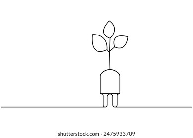 Ecology sustainable nature planet  continuous one line drawing of  Isolated outline vector art