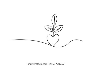 
Ecology sustainable one line drawing of minimalist vector icon with black and white background