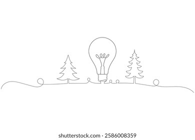 Ecology sustainable single line art,Light bulb for lighting with leaf inside plant nature continuous one line drawing