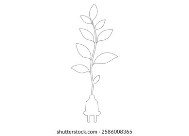 Ecology sustainable single line art,Light bulb for lighting with leaf inside plant nature continuous one line drawing