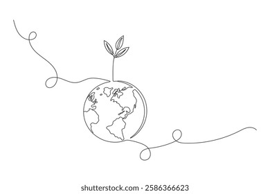 Ecology sustainable single line art,Light bulb for lighting with leaf inside plant nature continuous one line drawing