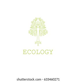 Ecology symbol with green stylized tree. Vector art