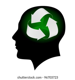 Ecology symbol in human head. Illustration on white background  for design