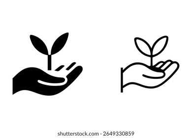 Ecology symbol plant on hand icon Silhouette and line art