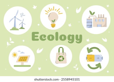 Ecology symbols with renewable energy concepts and sustainability focus