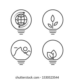 Ecology system icon set. Outline thin line illustration. Isolated on white background.  