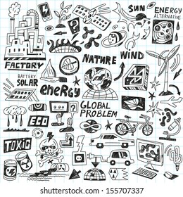 ecology , technology - doodles set