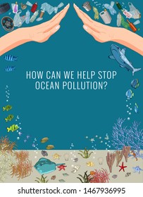 Ecology template. The concept of garbage catastrophe  in the sea. The problems with chemical wastes disposal. Environmental disaster of plastic debris and straws in the ocean. 