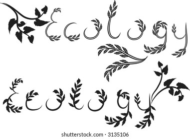 Ecology text hand drawn with leaf accents.