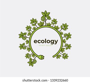 Ecology theme Earth Day flyer template Bright green trees and buildings concept. Poster, card, label, banner design. Bright and stylish geometrical background.